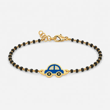 CYGNI Kids Car Nazariya Bracelet Set of 2 | Gold Plated Black Bead Adjustable Bracelet for Baby Boys & Girls | Cute Car Charm