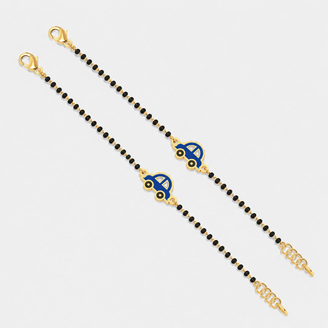 CYGNI Kids Car Nazariya Bracelet Set of 2 | Gold Plated Black Bead Adjustable Bracelet for Baby Boys & Girls | Cute Car Charm