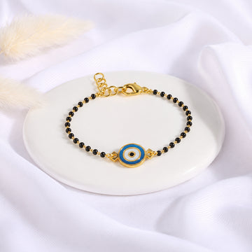 CYGNI Evil Eye Nazariya Bracelet Set of 2 | Gold Plated Black Bead Adjustable Bracelet for Women & Girls | Lucky Protection Bracelet