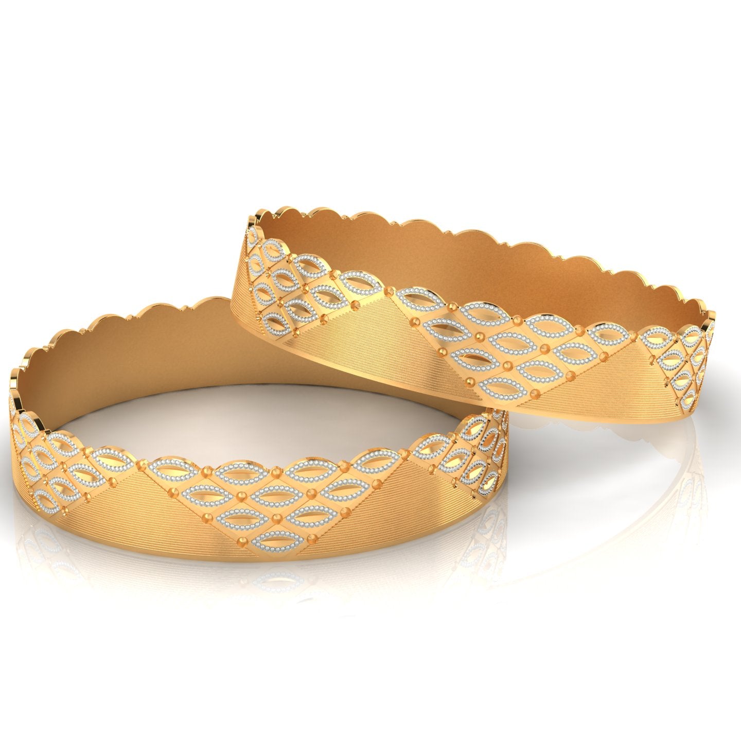 115-Elegant Two-Tone Gold-Plated Designer Bangles for Women – Lightweight Traditional Jewelry with Intricate Leaf Pattern