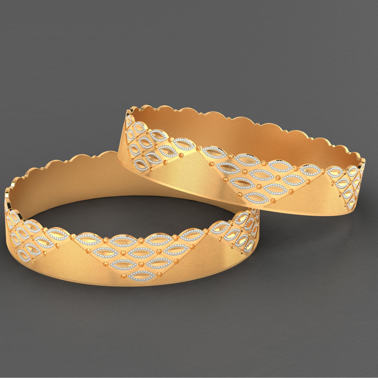 115-Elegant Two-Tone Gold-Plated Designer Bangles for Women – Lightweight Traditional Jewelry with Intricate Leaf Pattern