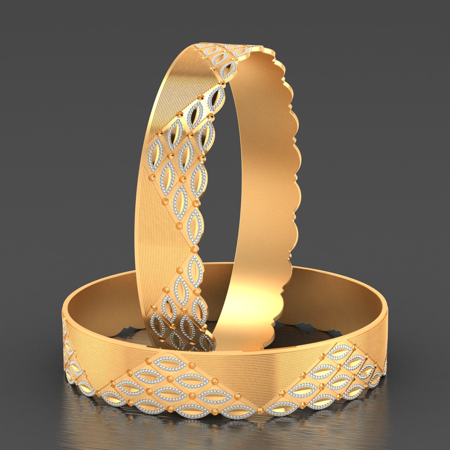 115-Elegant Two-Tone Gold-Plated Designer Bangles for Women – Lightweight Traditional Jewelry with Intricate Leaf Pattern