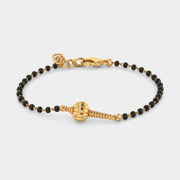 CYGNI Kids Hanuman Gada Nazariya Bracelet | Gold Plated Black Bead Bracelet for Baby Boys & Girls | Adjustable Lucky Bracelet