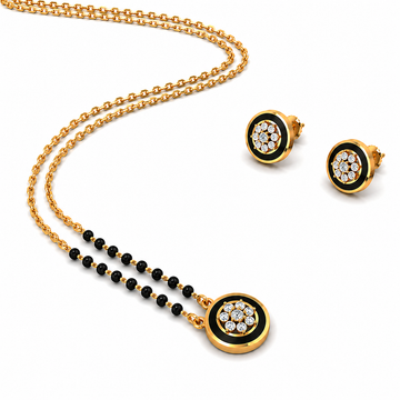 18 Gold Plated Floral Mangalsutra Pendant Set with Stud Earrings for Women