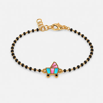 CYGNI Kids Baby Stroller Nazariya Bracelet | Gold Plated Black Bead Adjustable Bracelet for Baby Boys & Girls