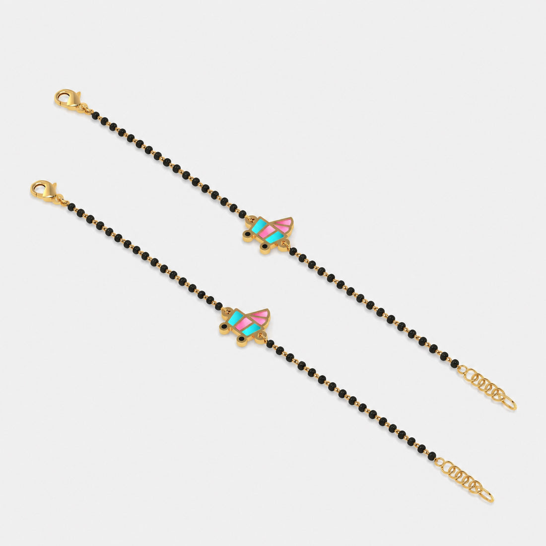 CYGNI Kids Baby Stroller Nazariya Bracelet | Gold Plated Black Bead Adjustable Bracelet for Baby Boys & Girls