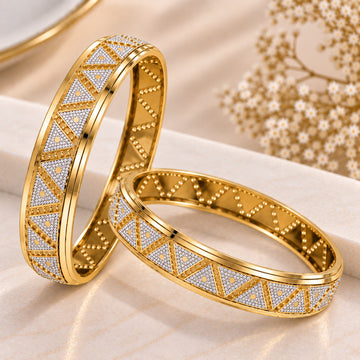 CYGNI Avni Geometric Gold Plated Bangles – Set of 2