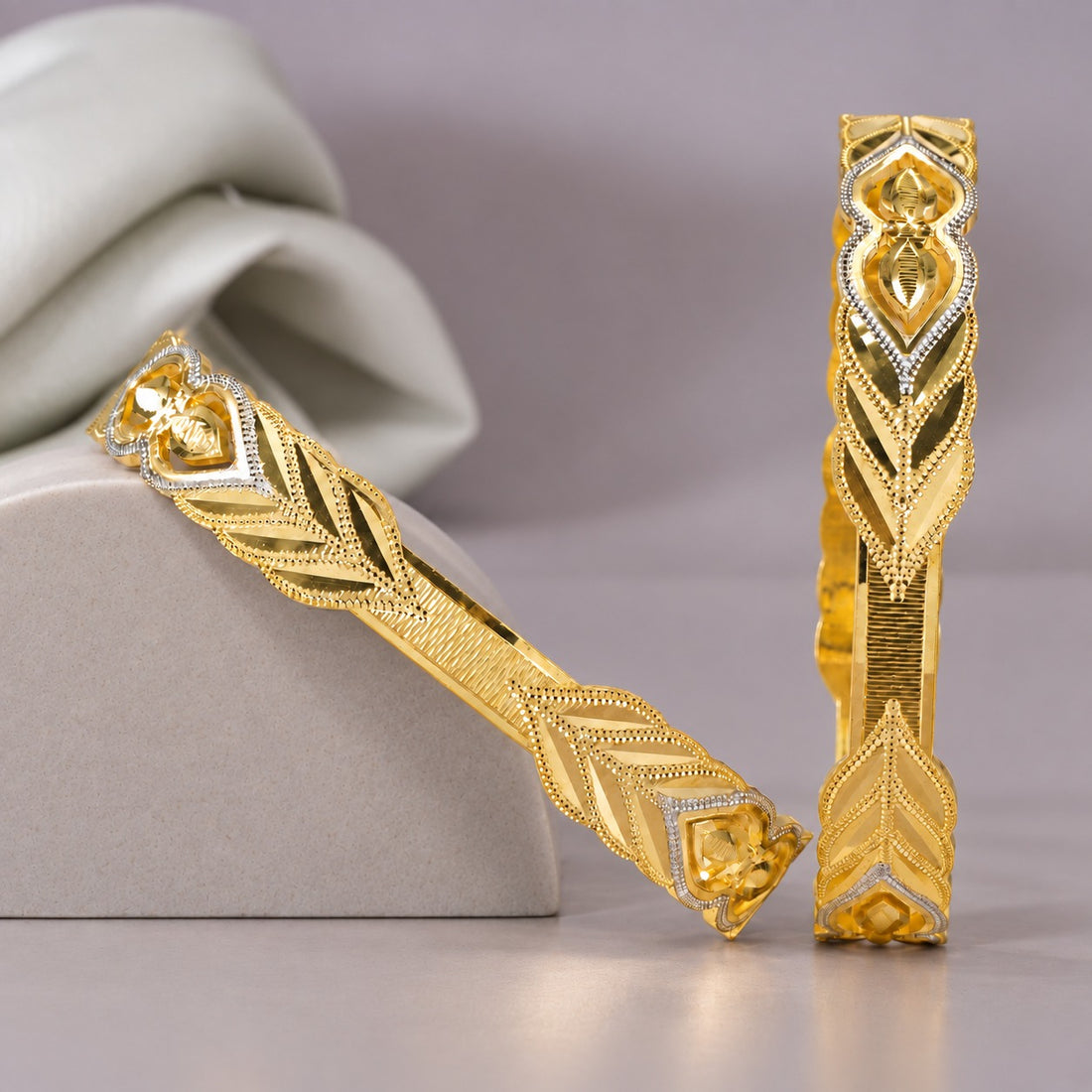 CYGNI Aaradhya Leaf Design Gold-Plated Bangles – Set of 2