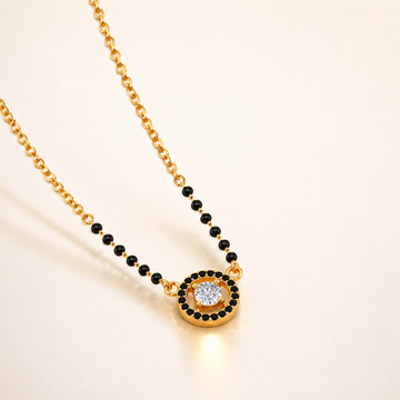 CYGNI Midnight Halo 24K Gold Plated Black Stone Solitaire Mangalsutra for Women