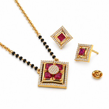 CYGNI Riyana Ruby Mangalsutra Set with Earrings