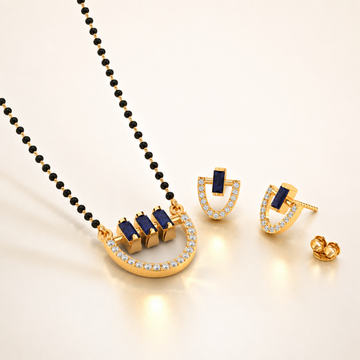 CYGNI Blue Stone Diamond Mangalsutra Set with Matching Earrings for Women