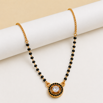 CYGNI Midnight Halo 24K Gold Plated Black Stone Solitaire Mangalsutra for Women