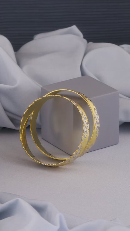 115-Elegant Two-Tone Gold-Plated Designer Bangles for Women – Lightweight Traditional Jewelry with Intricate Leaf Pattern
