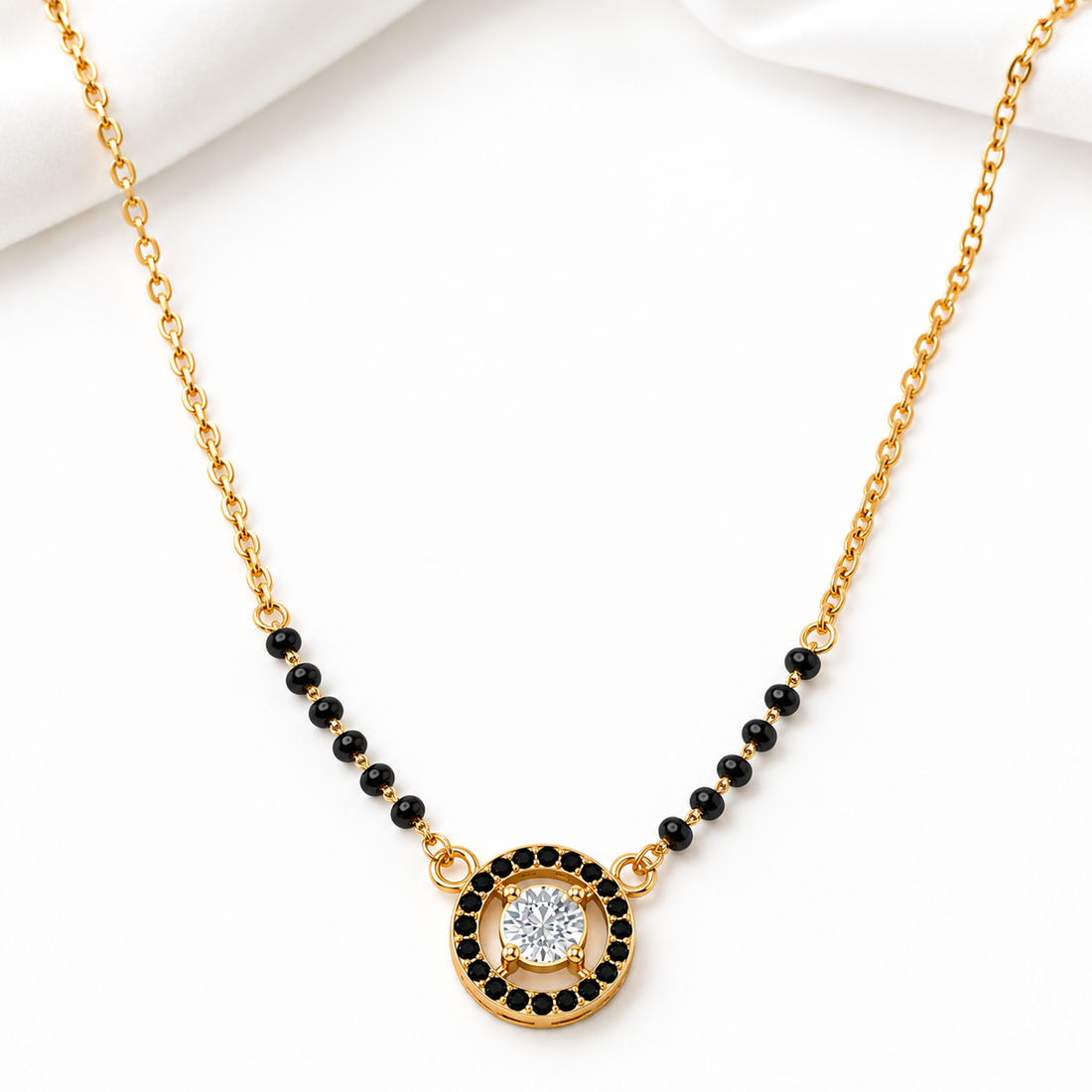 CYGNI Midnight Halo 24K Gold Plated Black Stone Solitaire Mangalsutra for Women